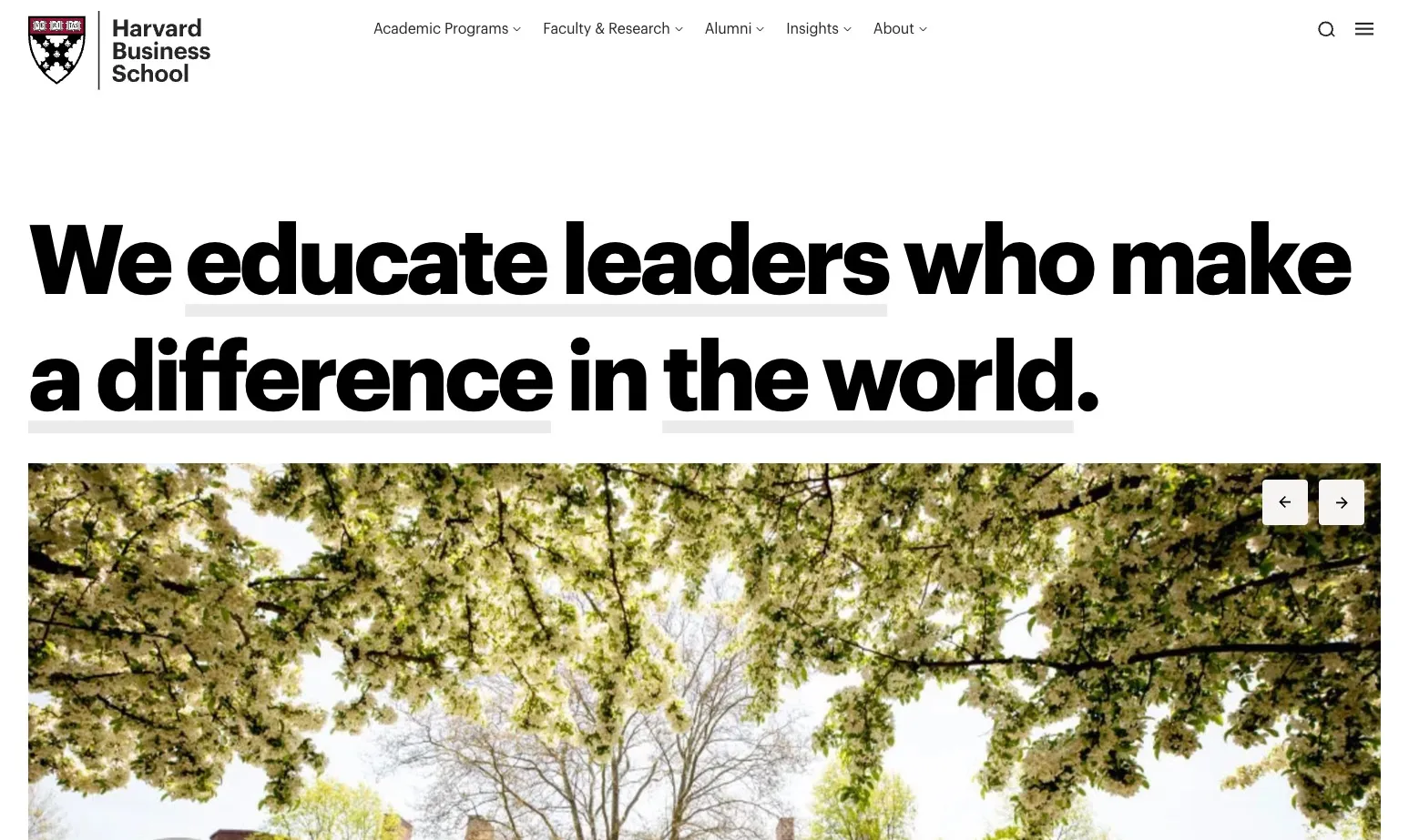 Website screenshot for Harvard Business School